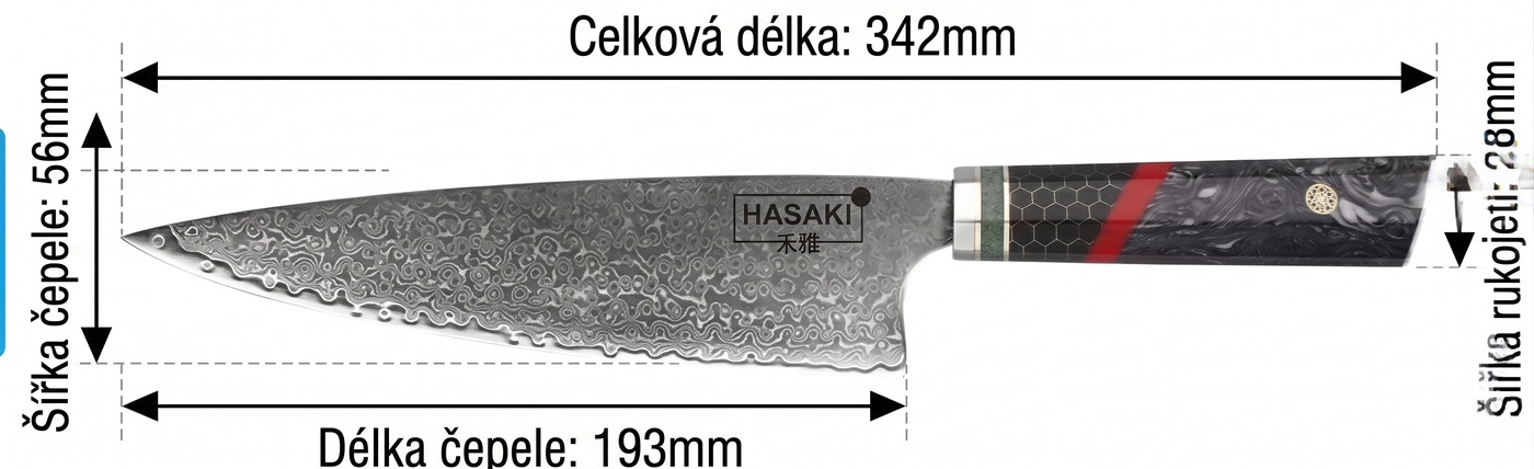Kiritsuke – rozměry
