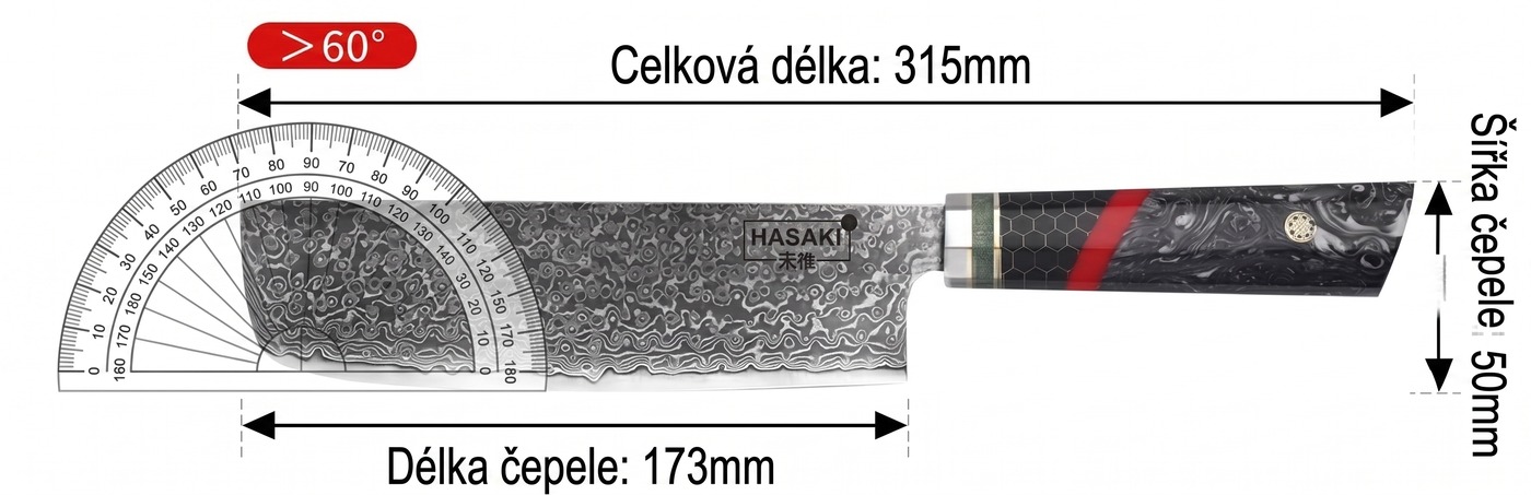 Nakiri – rozměry