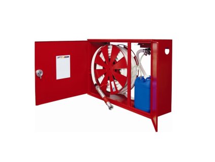 Nástenný hydrant penotvorný s tvarovo stálou hadicou D33 -30bm – plné dvierka – pravé prevedenie