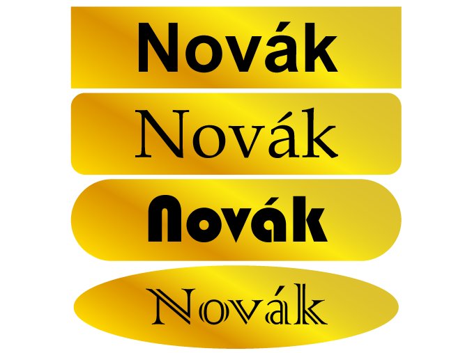 Jmenovka na dveře - gravírovaný plast (Barva desky ŽLUTÁ DESKA / ČERNÉ GRAVÍROVÁNÍ, Tvar OVÁL, Typ fontu ARIAL)