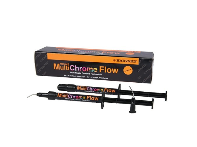 Harvard MultiChrome Flow, 2 x 1 ml syringes  Světlem vytvrzované, barevně přizpůsobivé kompozity
