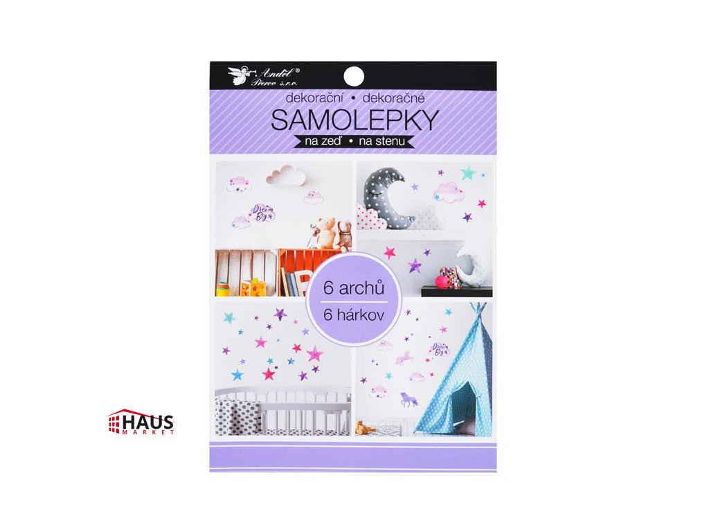 Samolepiaca dekorácia 15054 v bloku jednorožce, hviezdy 16 x 23 cm 6 listov