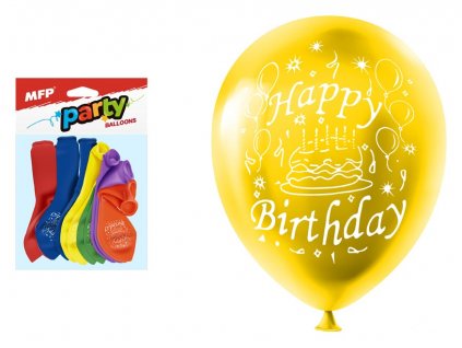 balónik M balenie 12ks štandard 23cm Happy Birthday mix 8000132