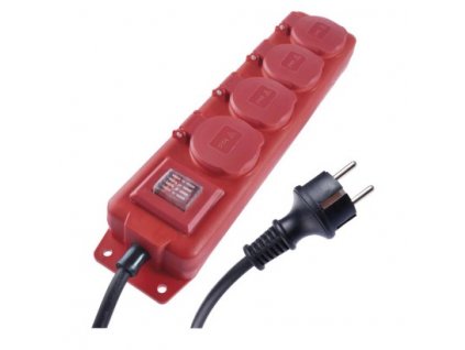 Predlžovací kábel 3 m / 4 zásuvky / s vypínačom / čierno-červený / guma-neoprén / 1,5 mm2