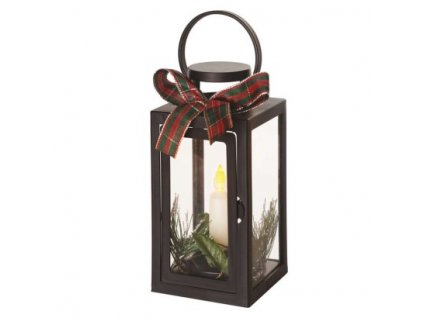 LED dekorácia – vianočný lampáš so sviečkou čierny, 20 cm, 3x AAA, vnútorný, vintage