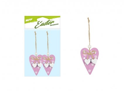 záves Srdiečka 2ks/8cm ružové drevo 2221620