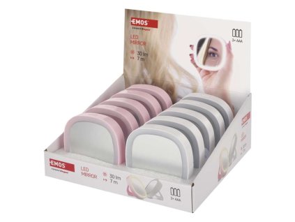 Vreckové kozmetické zrkadlo s LED svetlom, 10 ks, display box