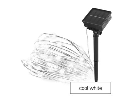 LED nano reťaz so solárnym panelom, medená, 12 m, vonkajšia aj vnút, studená biela, časova