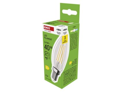 LED žiarovka Filament sviečka / E14 / 3,4 W (40 W) / 470 lm / Neutrálna biela