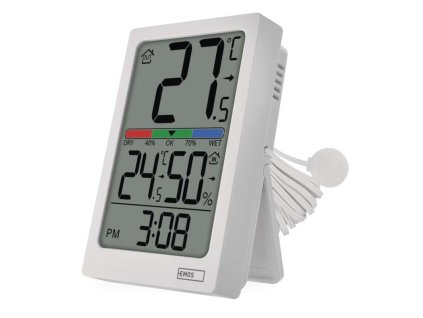 Digitálny teplomer s vlhkomerom, drôtový snímač, budík E0558P