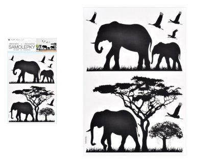 Samolepiaca dekorácia 10475 čierne slony 24 x 42 cm