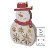 LED vianočný snehuliak drevený, 30 cm, 2x AAA, vnútorný, teplá biela, časovač