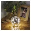 LED vianočná sklenená guľa – vločky, 12 cm, 3x AA, vnútorný, teplá biela, časovač