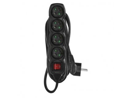 Prodlužovací kabel s vypínačem – 4 zásuvky, 5m, černý