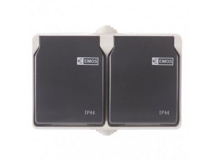 Zásuvka nástěnná dvojitá, šedo-černá, IP44