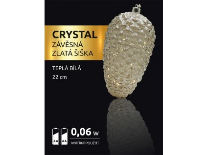 LED dekorace - závěsná zlatá šiška Crystal 15 LED