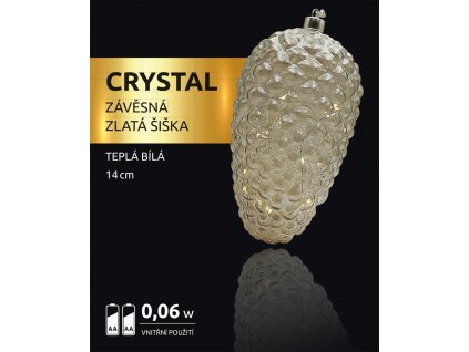 LED dekorace - závěsná zlatá šiška Crystal 10 LED