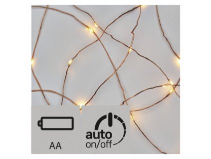 LED vánoční nano řetěz měděný,0,9m, 2× AA, teplá b., časovač