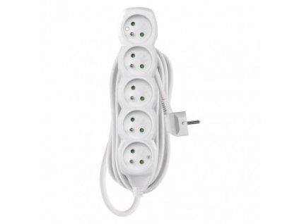 Prodlužovací kabel – 5 zásuvek, 5m, 3× 1,5mm2, bílý