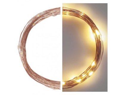LED vánoční nano řetěz měděný, 4 m, venkovní i vnitřní, teplá bílá, časovač