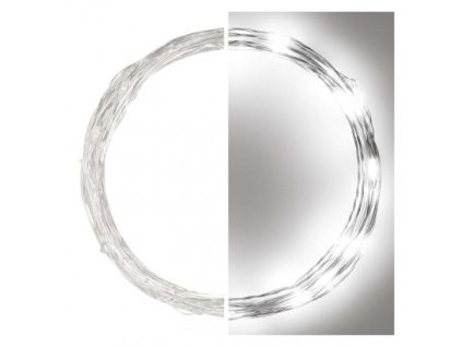 LED vánoční nano řetěz stříbrný, 4 m, venkovní i vnitřní, studená bílá, časovač