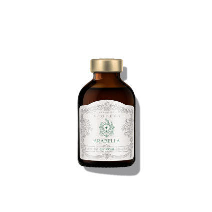 Oční sérum Arabella hnědá lahvička se zlatým víčkem a bílou etiketou na bílém pozadí.
