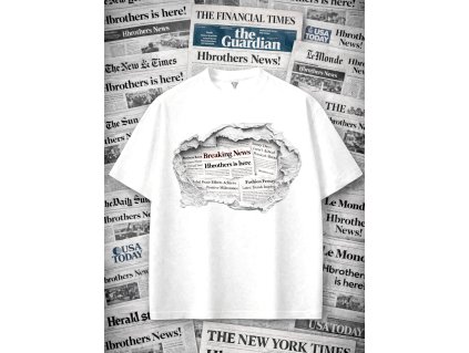 Bílé kvalitní oversize triko HB NEWS EDITION
