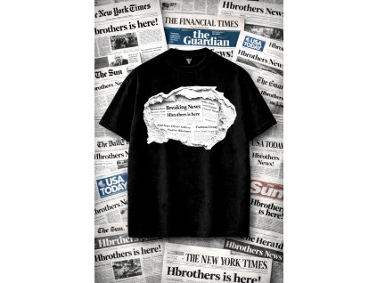 Černé kvalitní oversize triko HB NEWS EDITION
