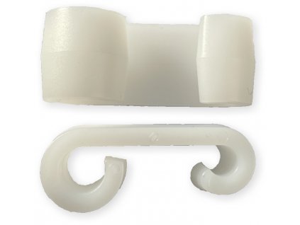 Háček dvojitý jednostranný, plast bílý pro gumu 6-10 mm