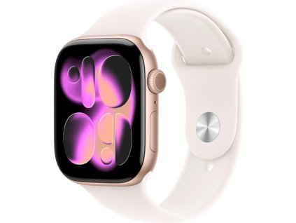 Apple Watch Series 11 (46mm) Růžově zlatý hliník se světle ruměným sportovním řemínkem S/M