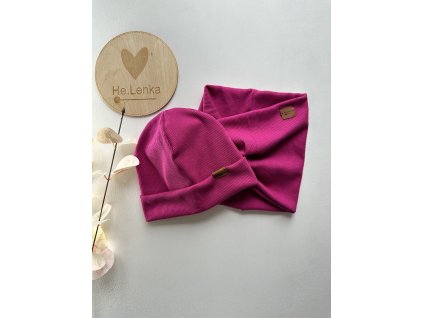 Čepice + nákrčník, obvod hlavy 47-48cm FUCHSIE