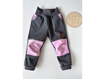 Softshellové kalhoty vel.86 ANTRACIT/RŮŽOVÁ