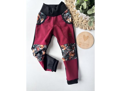 Softshellové kalhoty vel. 104 BORDÓ,ČERNÁ/LIŠKA