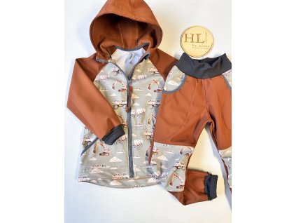 Softshellová bunda KARAMEL/AUTA NA MINT