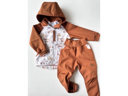 Softshellová bunda KARAMEL/AUTA NA BÍLÉ