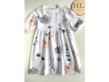 Šaty Terezka vel.104 KVĚTY NA BÍLÉ