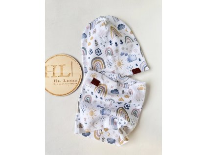 Čepice + nákrčník, obvod hlavy 46-47cm DUHY