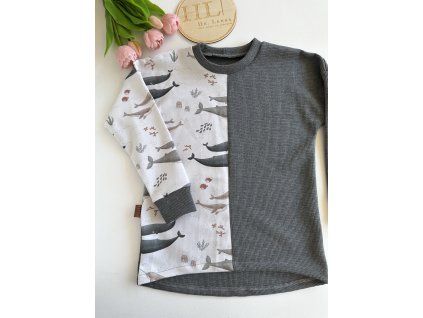 Mikina vel.104 VELRYBY/ŠEDÁ