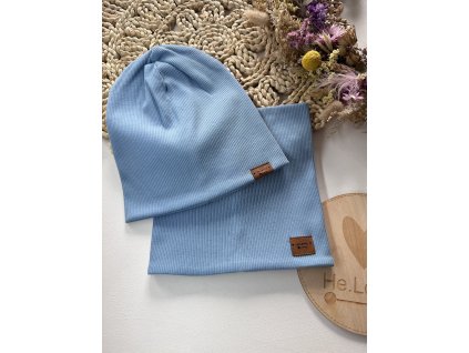 Čepice + nákrčník, obvod hlavy 46-47cm MODRÁ