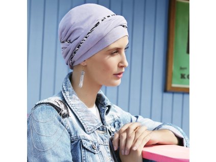 Turban Viva Emmy, vzor Solid w/piping, Lavender Grey