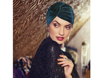 Turban Boho Pearl, vzor Velvet Dark Green