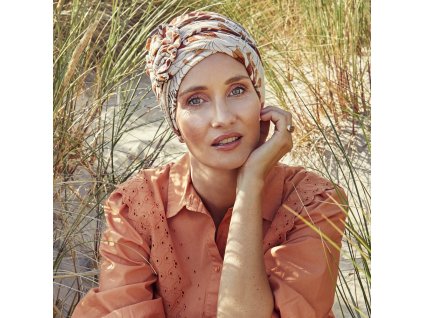 Turban Christine Lotus, vzor Beige Leafs