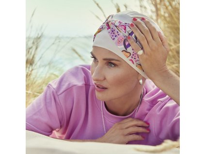 Turban Christine Shakti, vzor Cement w/ Bright Flower