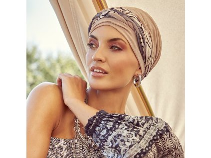 Turban Christine Boho Scarlett, vzor Beige/ Brown Zebra Mix