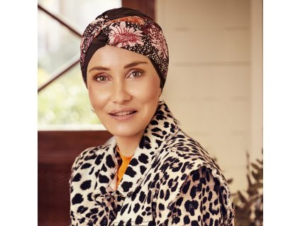 Turban Christine Shakti, vzor Chocolate w/Garden Pinks