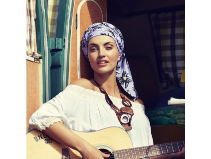 Turban Boho Saphire, vzor Zebra Flowers