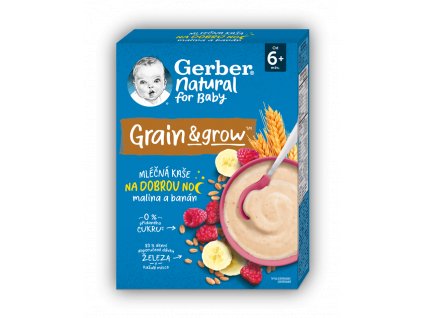 GERBER Natural mléčná kaše pšenično-ovesná malina a banán 9x220g