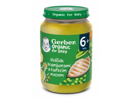 GERBER Organic dětský příkrm hrášek s bramborami a kuřecím masem 6x190g