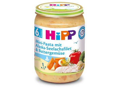 HiPP Mini těstoviny s aljašskou treskou v máslové zelenině 190g