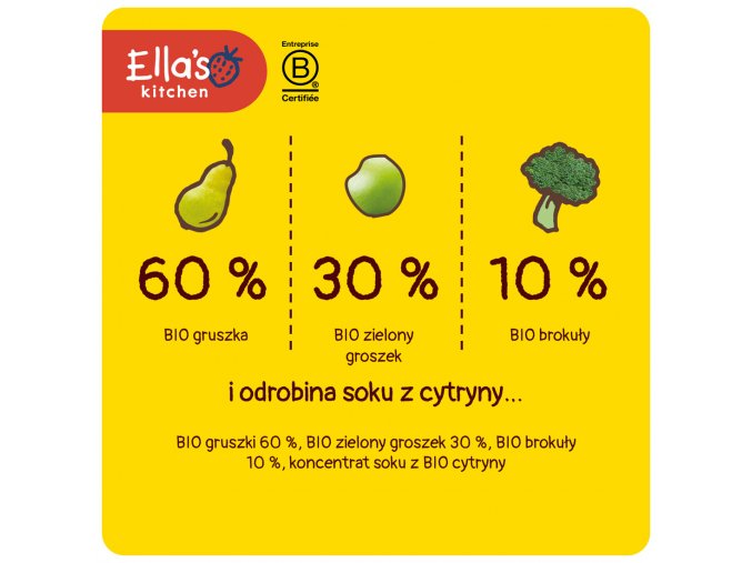 Ella's Kitchen BIO Gruszka, groszek i brokuły (120 g)